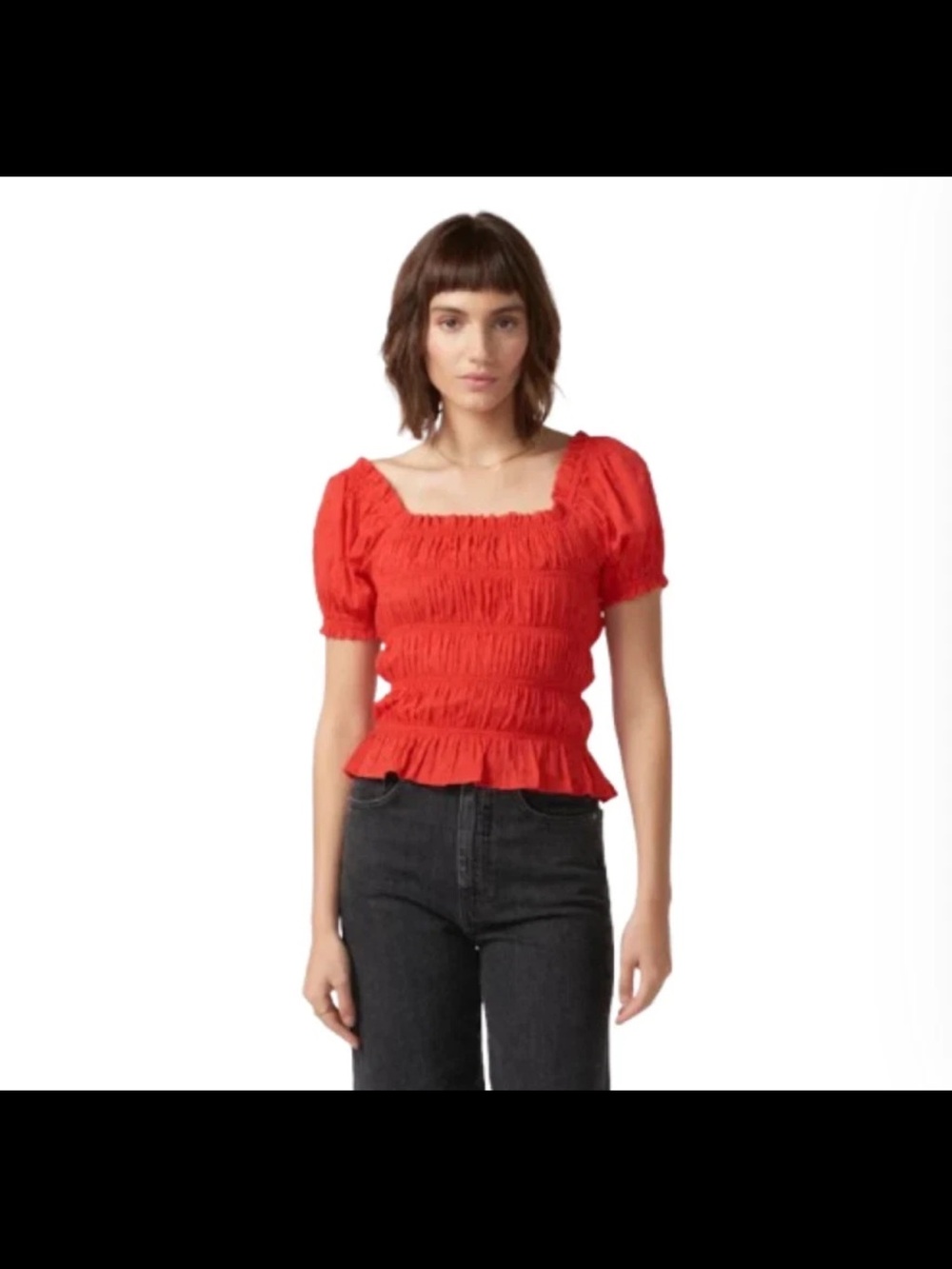 Self Contrast Alana Smocked puff sleeve top in red size Small